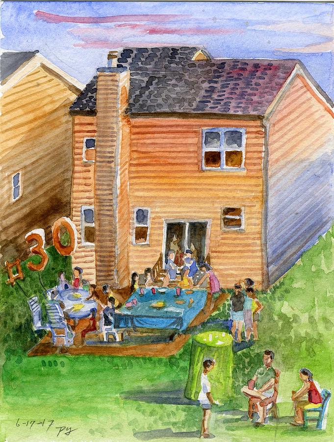 Party in the backyard Painting by Ping Yan