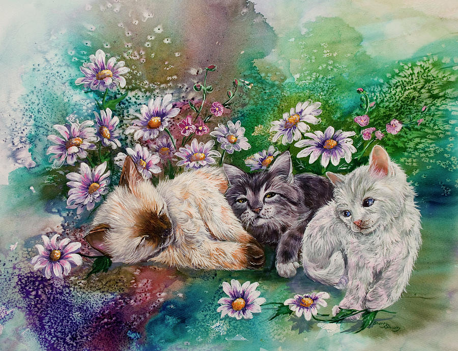 Cat Painting - Partys Over by Sherry Shipley