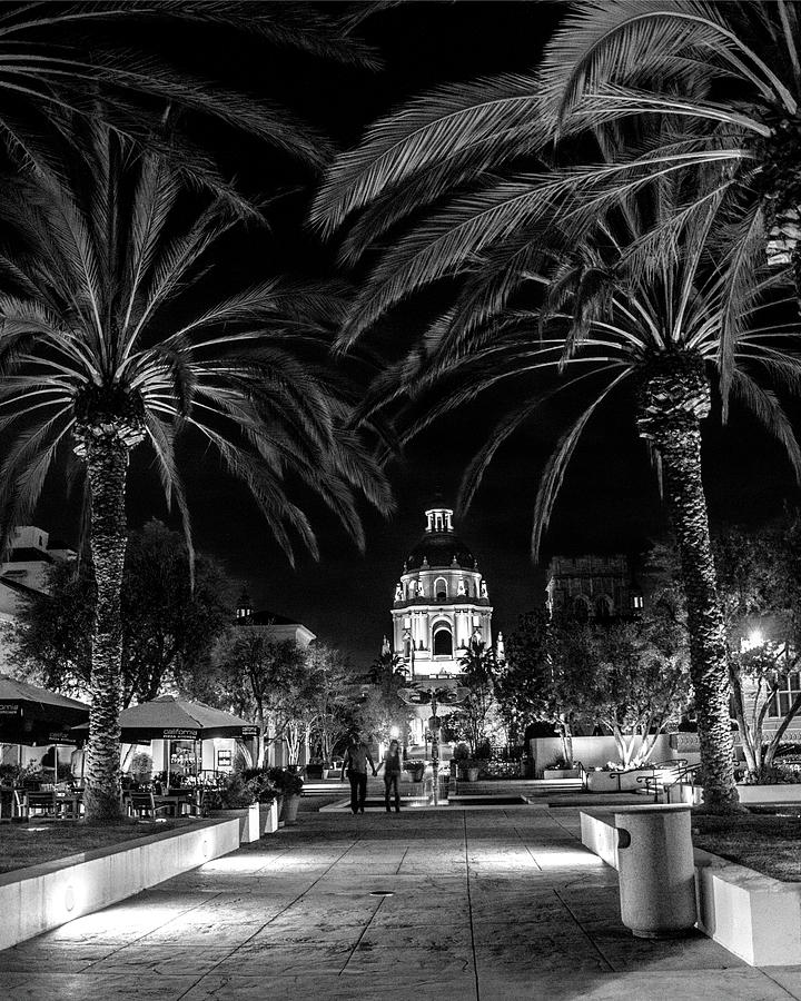 Pasadena City Hall after Dark in Black and White Photograph by Randall Nyhof