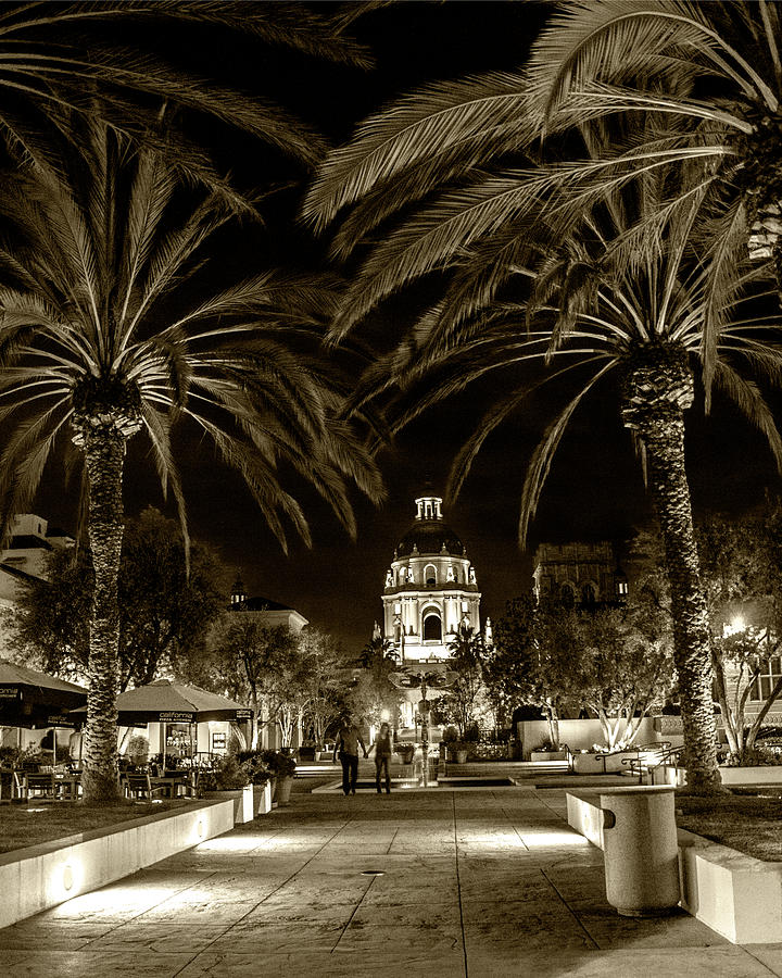 Pasadena City Hall after Dark in Sepia Tone Photograph by Randall Nyhof