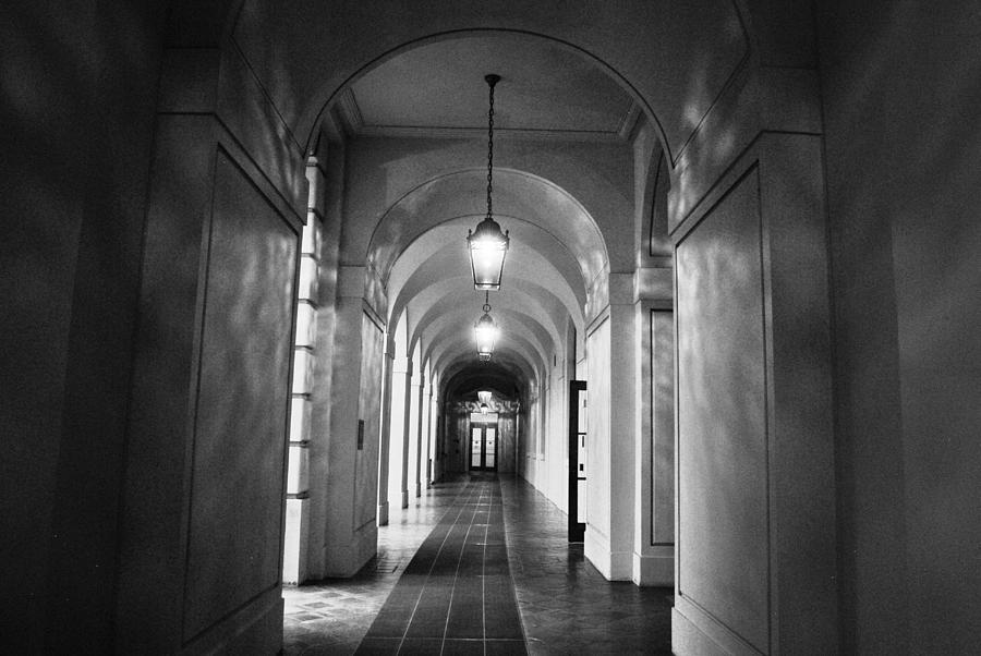 City Photograph - Pasadena City Hall Hallway Black and White by Matt Quest