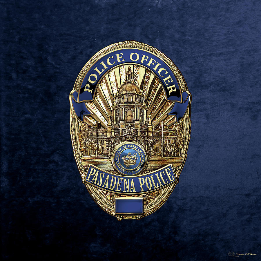 Law Enforcement Digital Art - Pasadena Police Department - P P D  Officer Badge over Blue Velvet by Serge Averbukh
