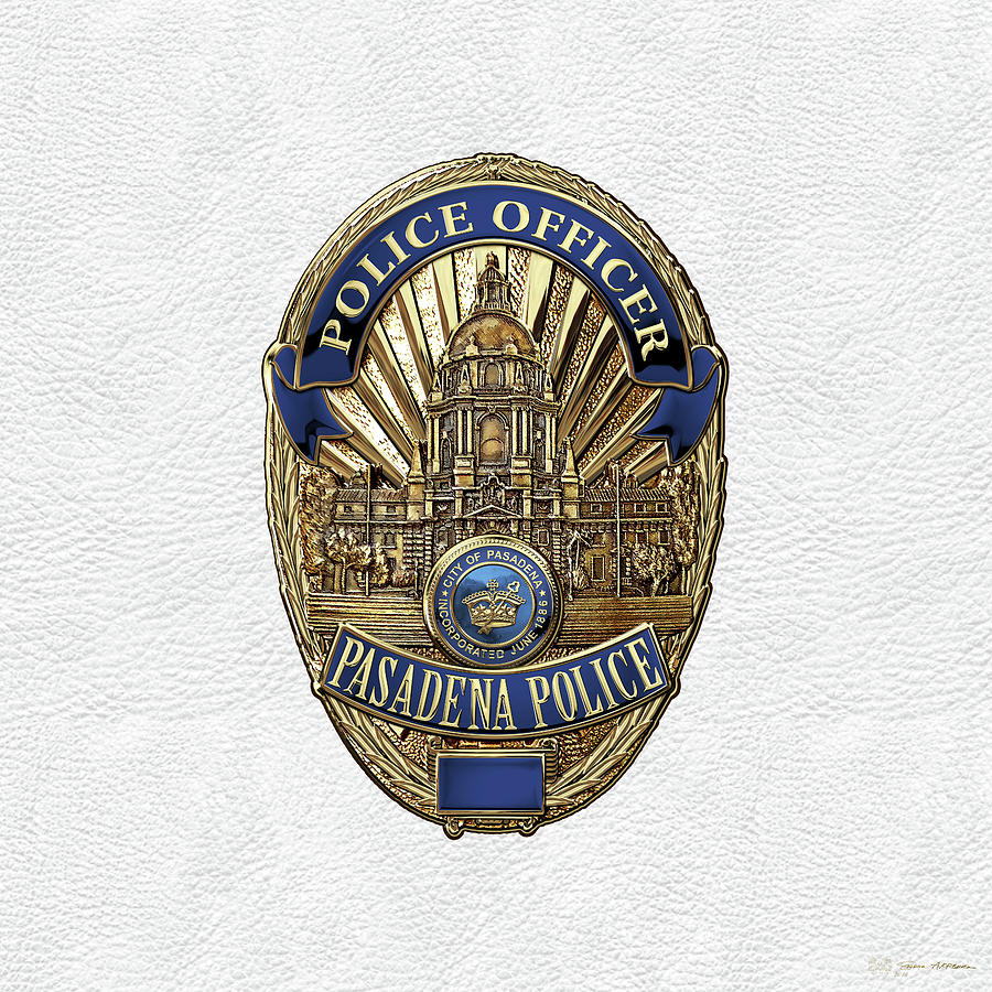 Pasadena Police Department - P P D  Officer Badge over White Leather Digital Art by Serge Averbukh