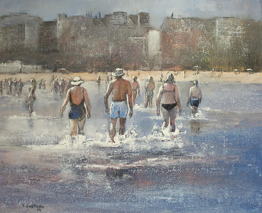 Paseo por la playa del sardinero #2 Painting by Tomas Castano