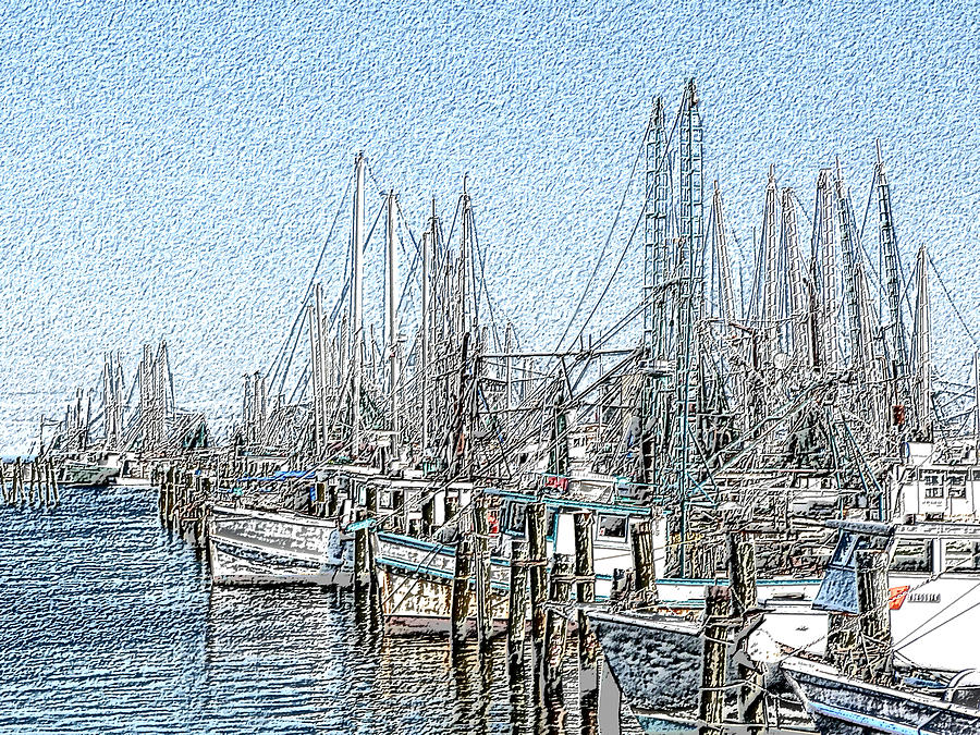 Pass Christian Harbor With Chalk Effect Photograph by Kathy K McClellan