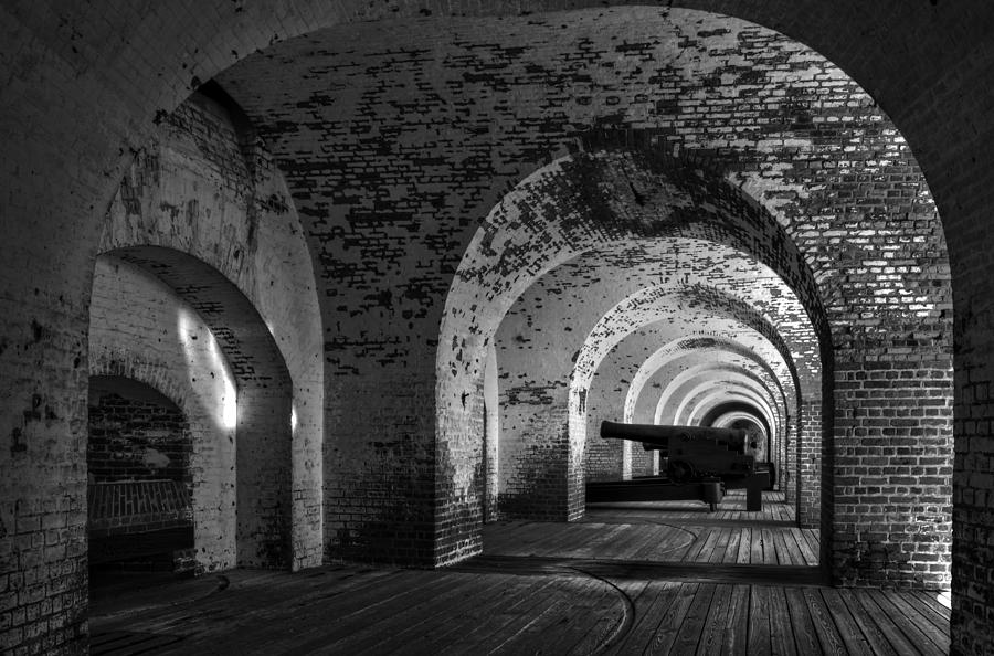 Passageways of Fort Pulaski in Black and White Photograph by Greg and Chrystal Mimbs