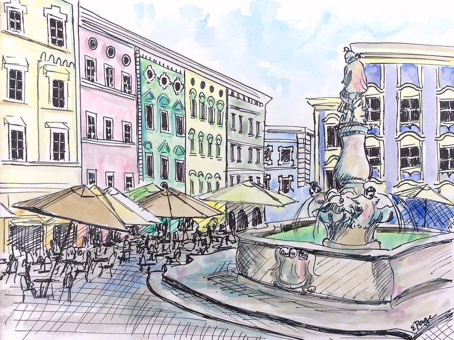 Passau Town Square Painting by Emily Page