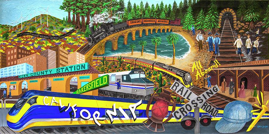Passenger Train Evolution Painting by Katherine Young-Beck