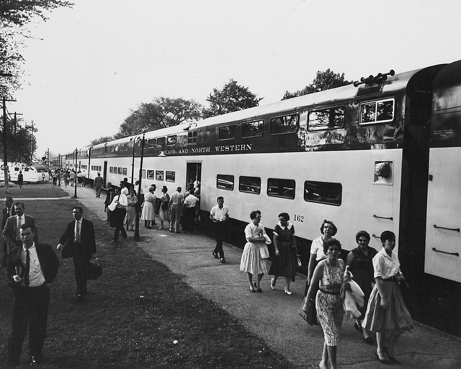Passengers and Train at Depot - 1960  Photograph by Chicago and North Western Historical Society