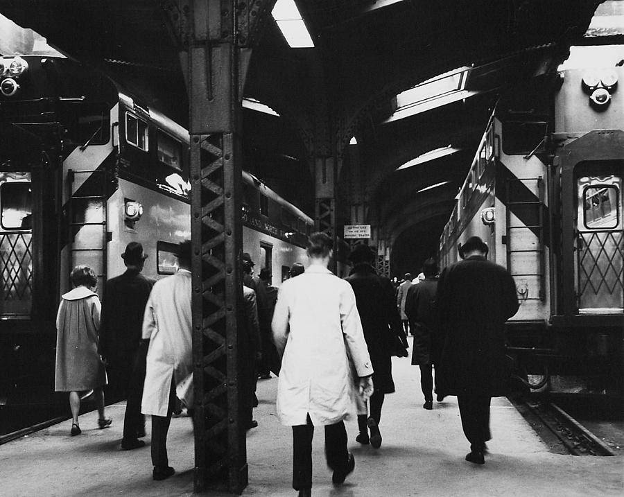 Passengers at Main Chicago and North Western Railway Station - 1959 Photograph by Chicago and North Western Historical Society