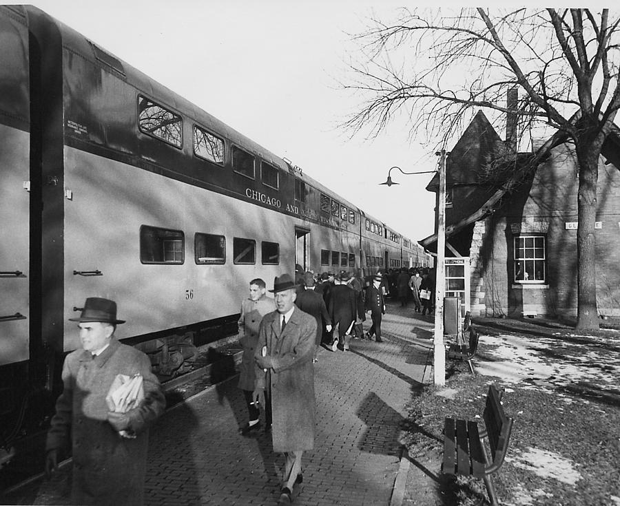 Passenger Cars Photograph - Passengers at Station - 1959 by Chicago and North Western Historical Society