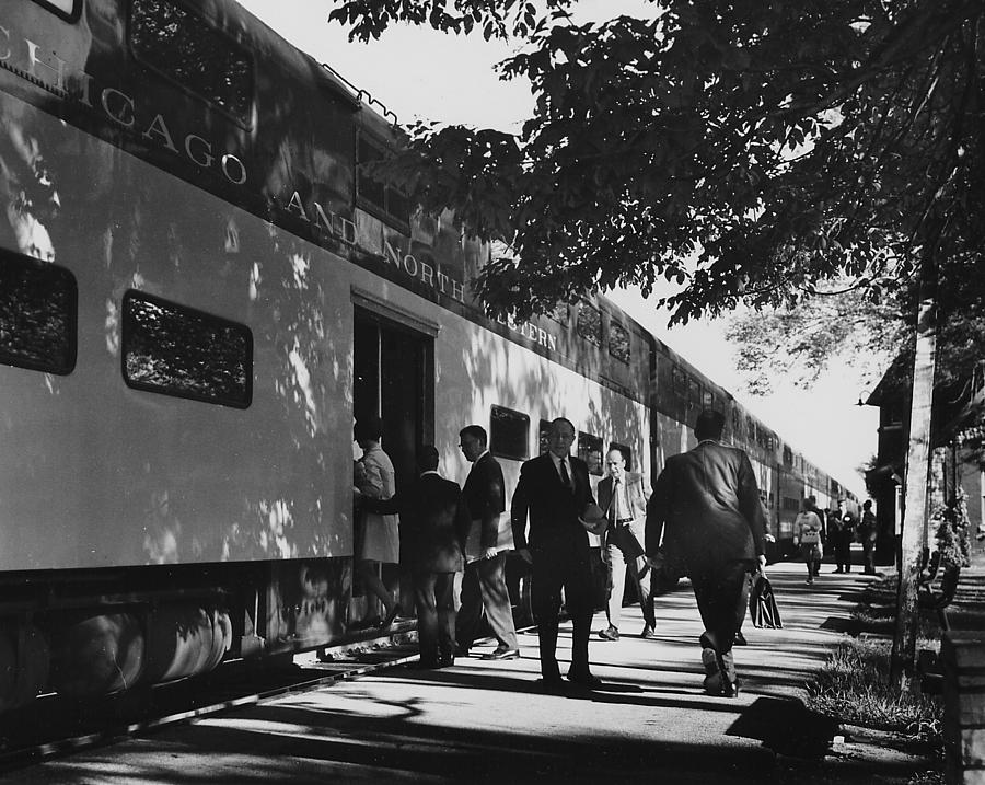 Passengers Board Chicago and North Western at Glencoe Photograph by Chicago and North Western Historical Society