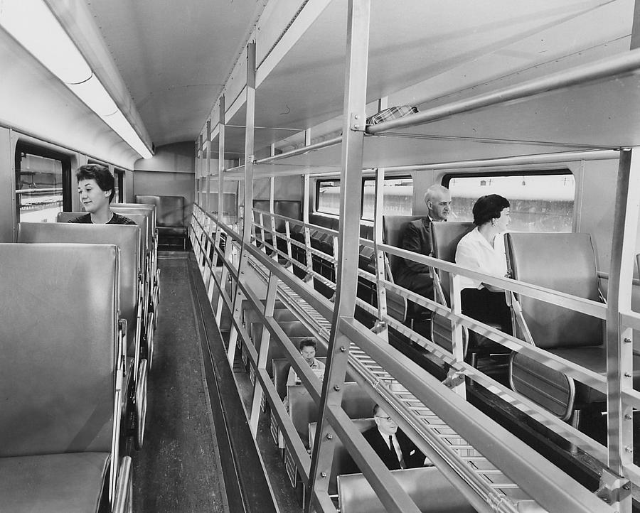 Passenger Cars Photograph - Passengers in Bilevel Car -  1959 by Chicago and North Western Historical Society