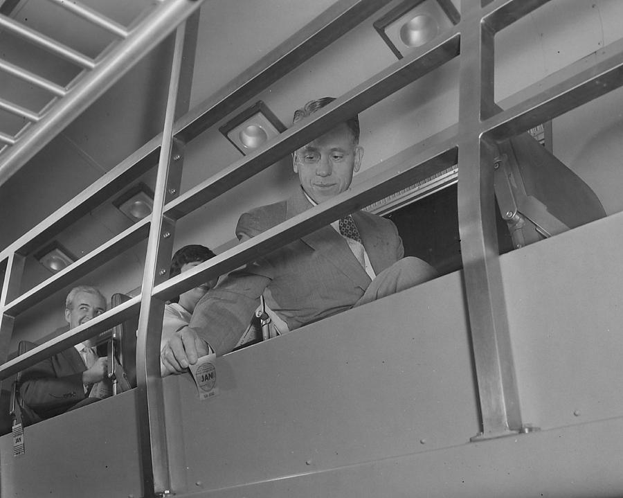 Passengers on Second Floor of Bilevel Coach - 1958 Photograph by Chicago and North Western Historical Society