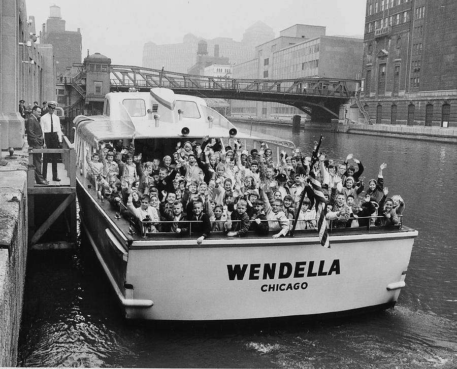 Passengers Wave From Wendella Boat - 1962 Photograph by Chicago and North Western Historical Society