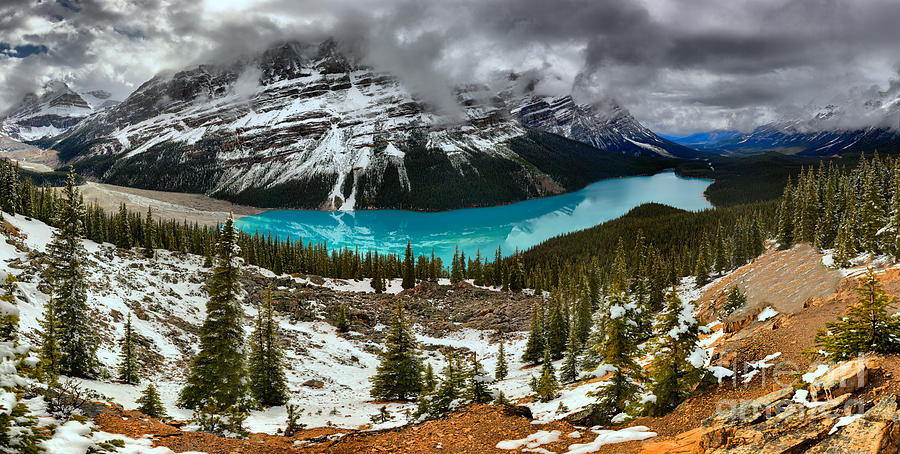 Passing Spring Storm Over Peyto Panorama Photograph by Adam Jewell