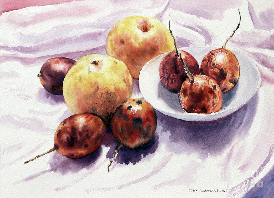 Pear Painting - Passion Fruits and Pears 2 by Joey Agbayani