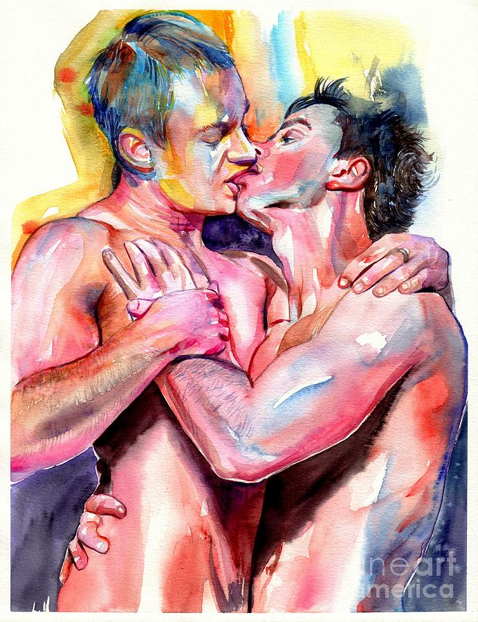 Love Painting - Passionate Kiss watercolor by Suzann Sines