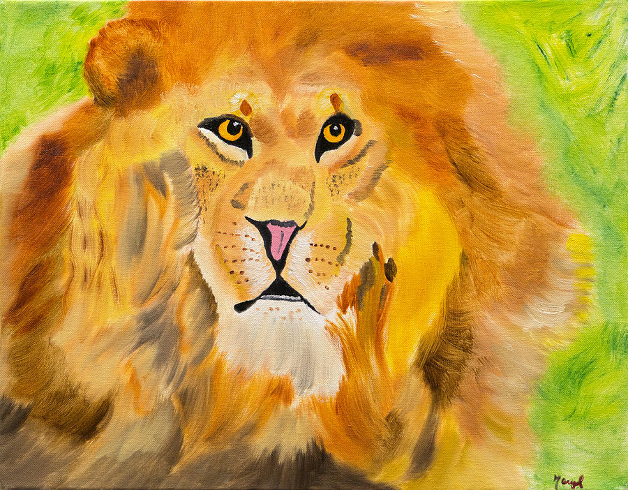 African Lion Painting - Passionate by Meryl Goudey