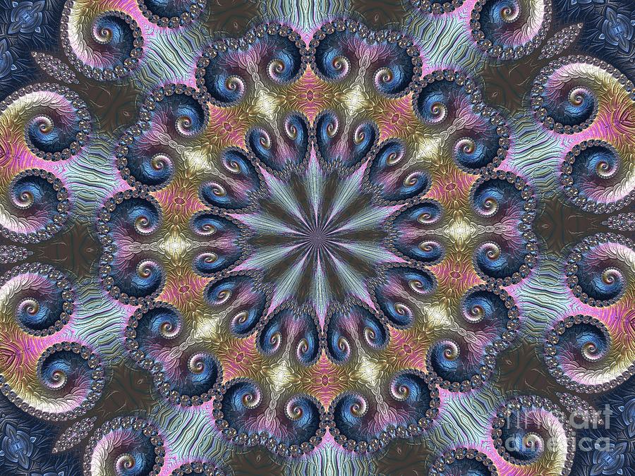 Pastel Abalone Shell Spiral Fractal Abstract Kaleidoscope Mandala k04 Digital Art by Rose Santuci-Sofranko