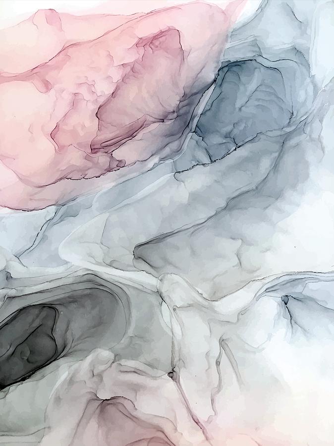 Abstract Painting - Pastel Blush, Grey and Blue by Elizabeth Karlson
