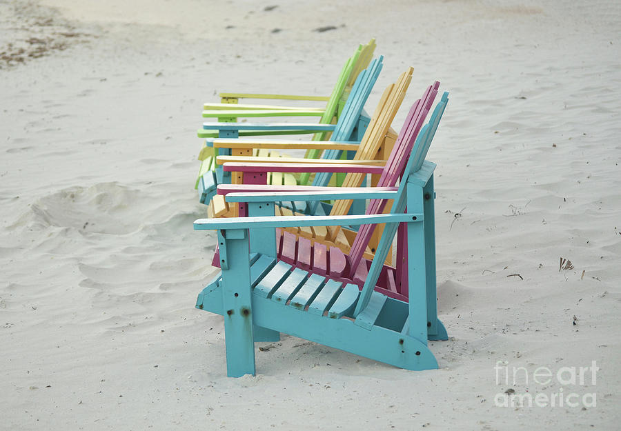Pastel Colored Adirondak Chairs on Beach in Aruba Photograph by DejaVu Designs