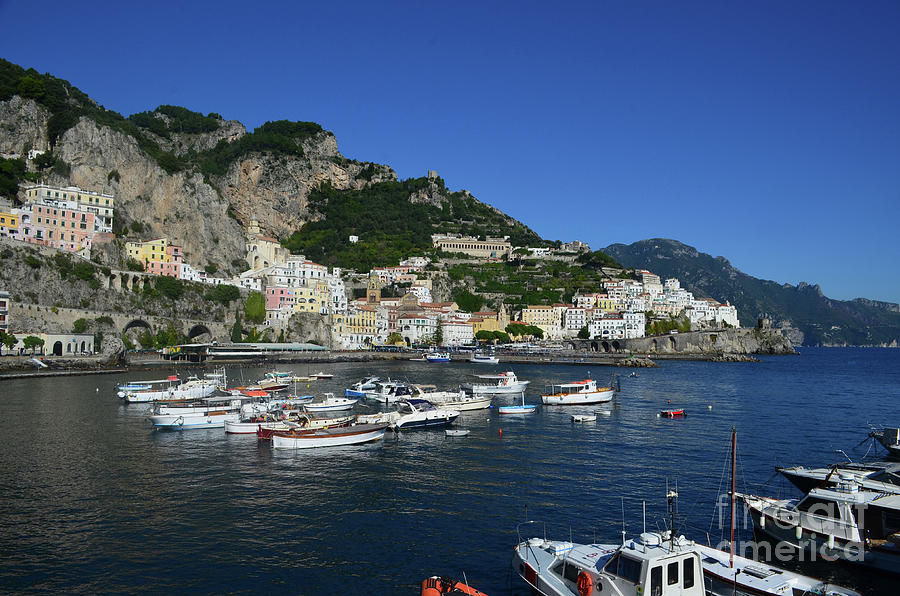 Pastel Colored Buildings Lining a Cove Along the Amalfi Coast ...