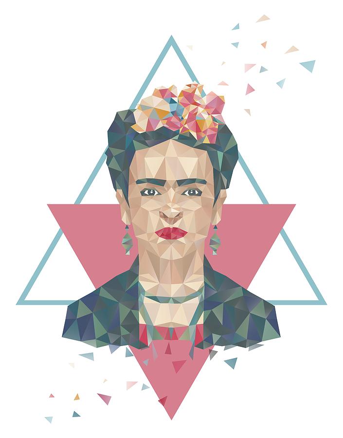 Portrait Digital Art - Pastel Frida - Geometric Portrait with Triangles by Julia Jasiczak