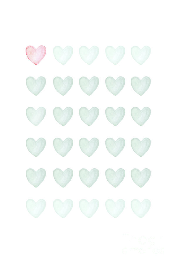 Abstract Painting - Pastel Pink and Green Mint Watercolor Hearts  by Aga and Artur Szafranscy