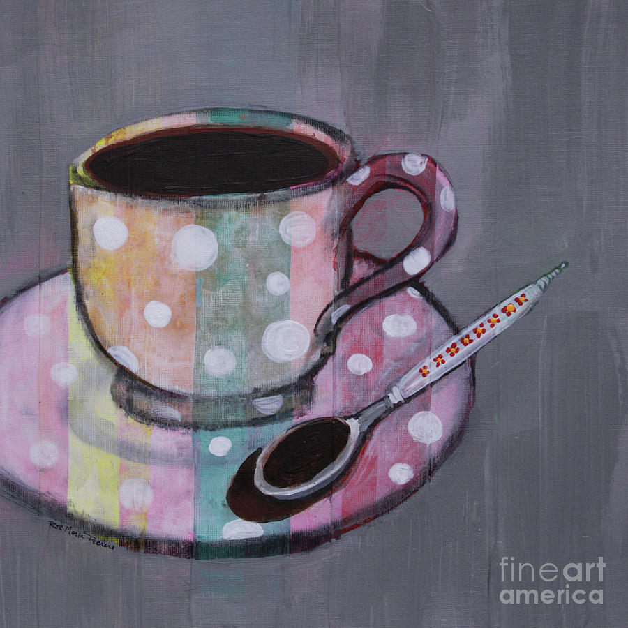 Coffee Painting - Pastel Stripes Polka Dotted Coffee Cup by Robin Pedrero
