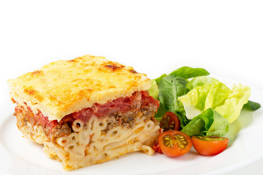 Pastitsio and salad side view Photograph by Paul Cowan
