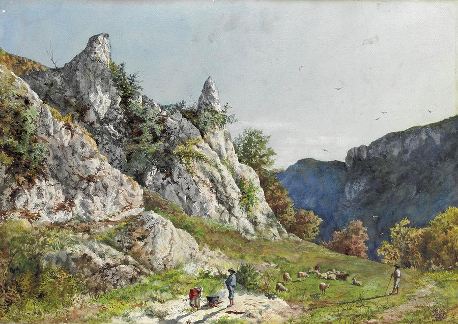 Pasture in the Mountains Drawing by Ettore Roesler Franz