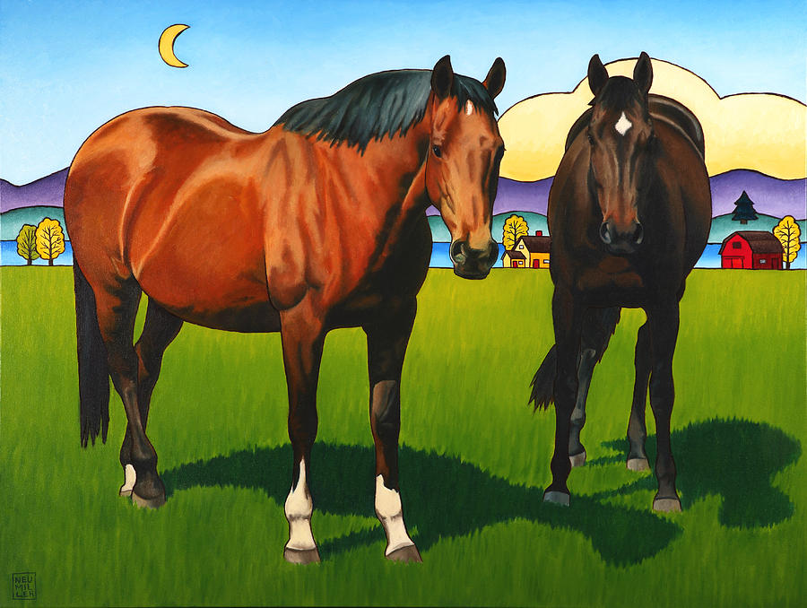 Horse Painting - Pasture Pals by Stacey Neumiller