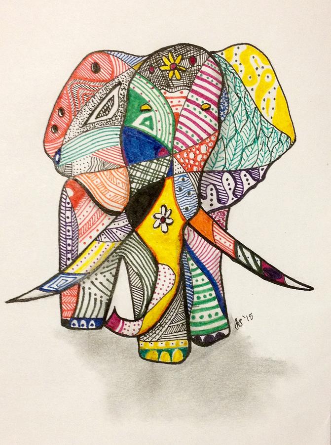 Patchwork Elephant Drawing by Dale Arends - Fine Art America