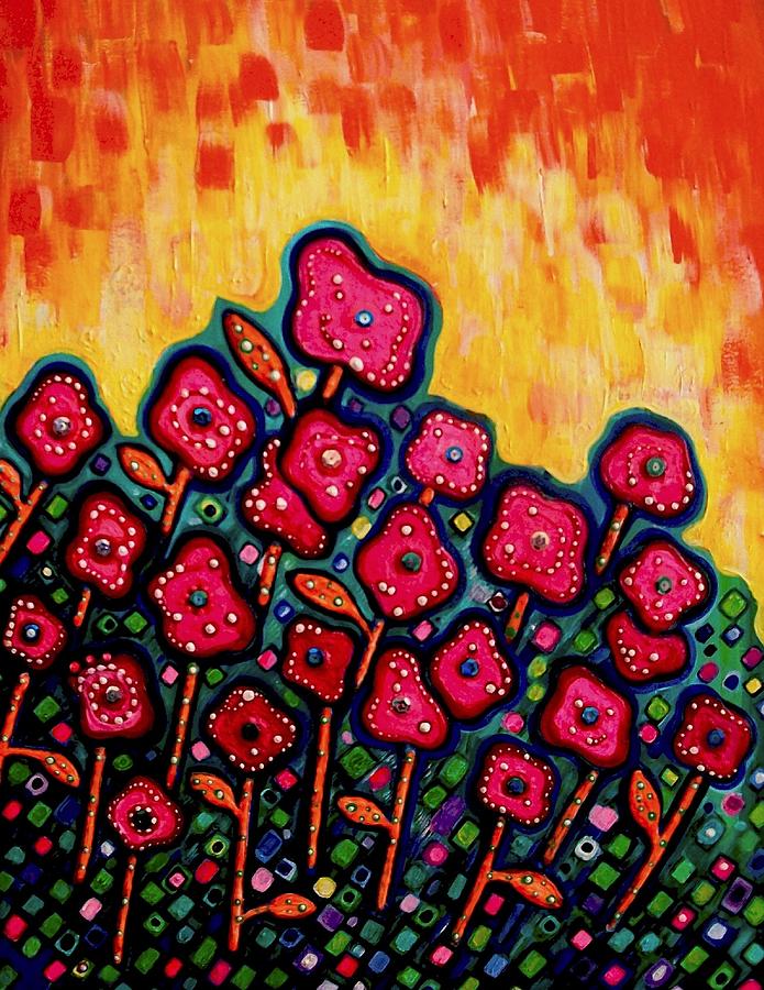 Flower Painting - Patchwork Poppies by Brenda Higginson