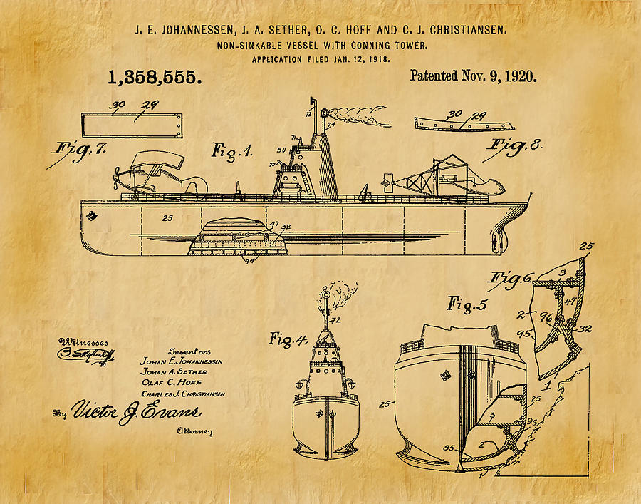 Patent 1918 Unsinkable Battle Ship - Aircraft Carrier - Aged Parchment ...