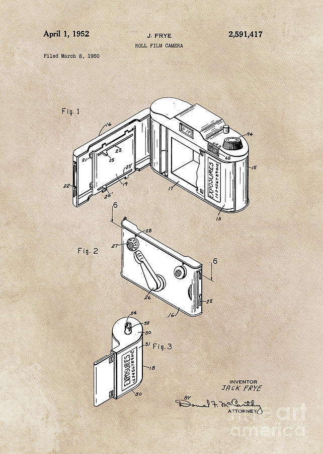 patent art Frye Roll film camera 1950 Digital Art by Justyna Jaszke JBJart