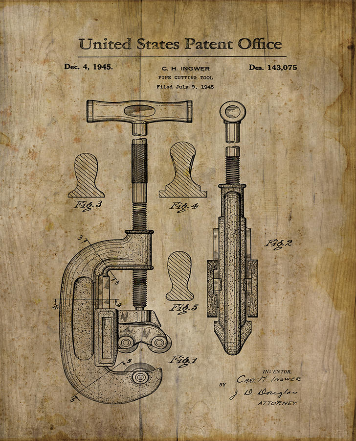 Patent Art Pipe Cutter 1945 Digital Art by Cynthia Decker
