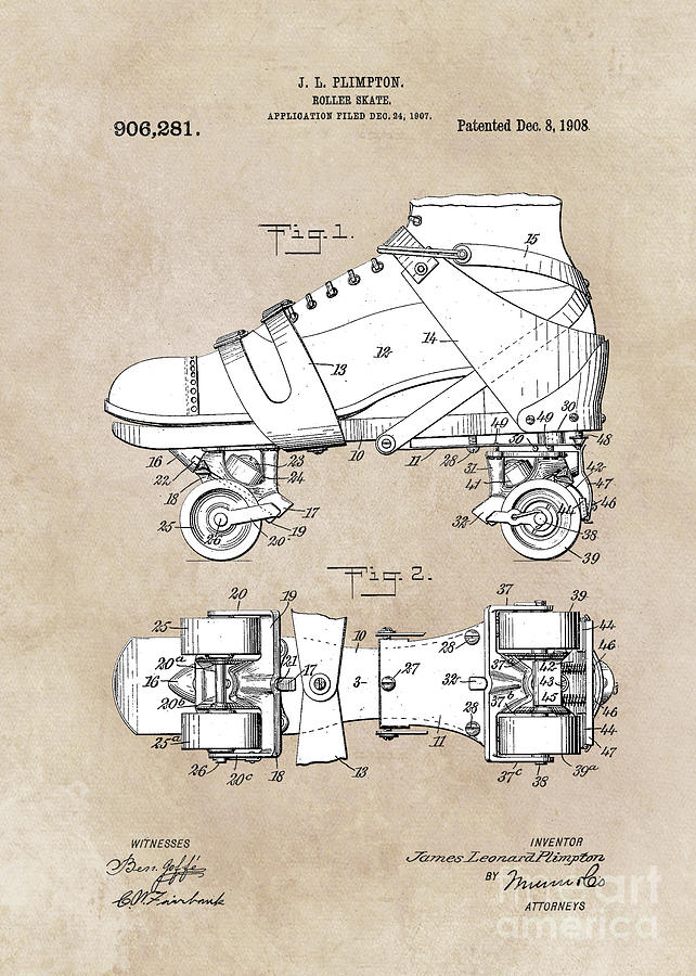 patent art Plimpton Roller Skate 1907 Digital Art by Justyna Jaszke JBJart