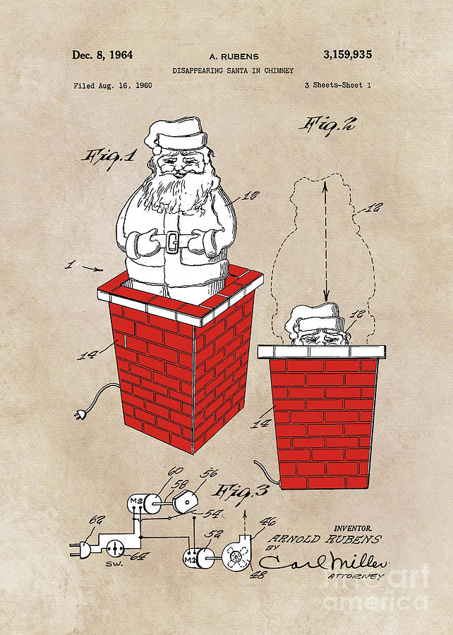 patent art Rubens Disappearing Santa in Chimney 1960 Digital Art by Justyna Jaszke JBJart