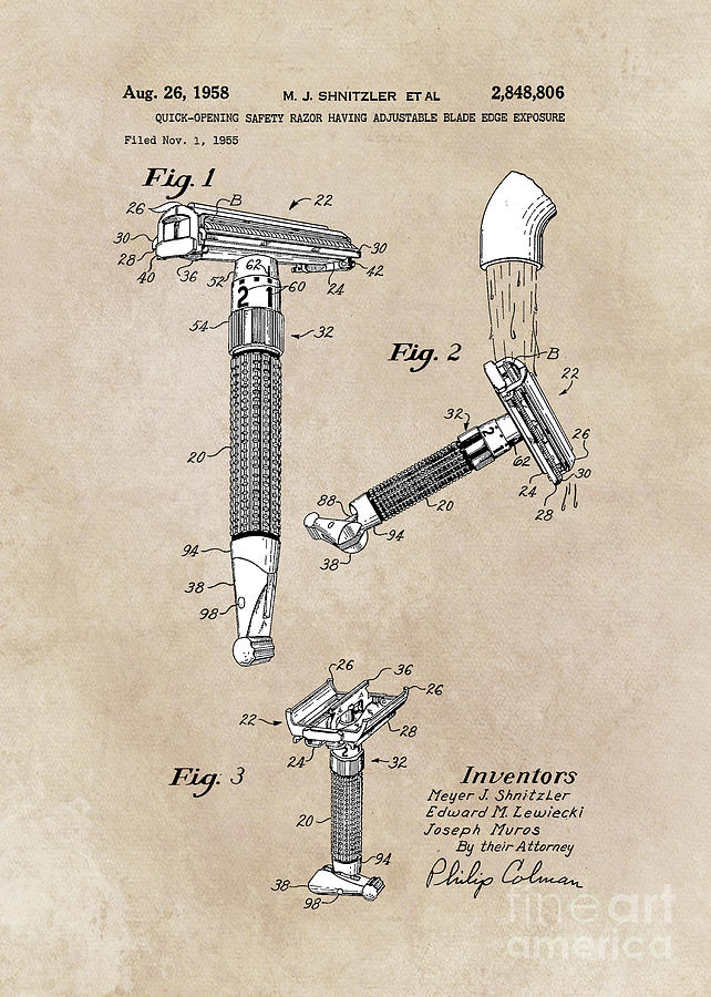 patent art Shnitzler Quick Opening safety razor 1955 Digital Art