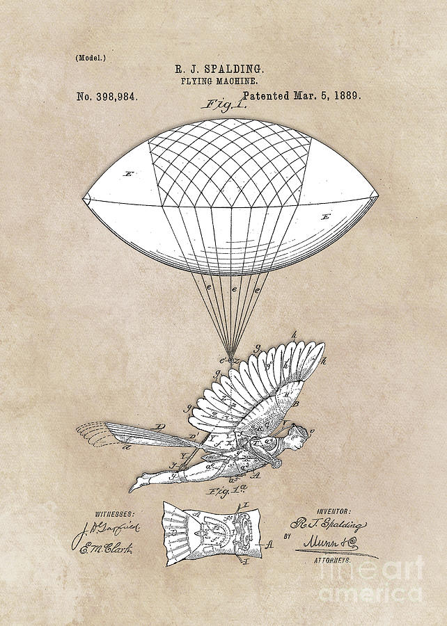 patent art Spalding Flying Machine 1889 Digital Art by Justyna Jaszke JBJart