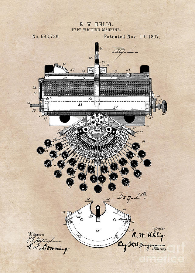 patent art type writing machine Uhlig 1897 Digital Art by Justyna Jaszke JBJart