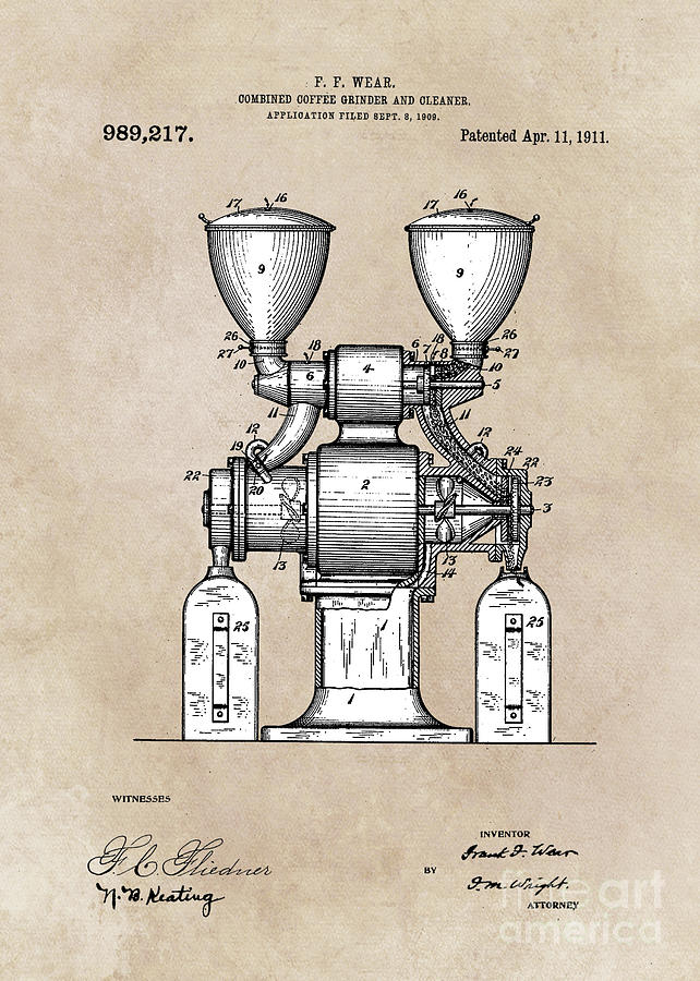 patent art Wear Combined Coffee grinder and cleaner 1911 Digital Art