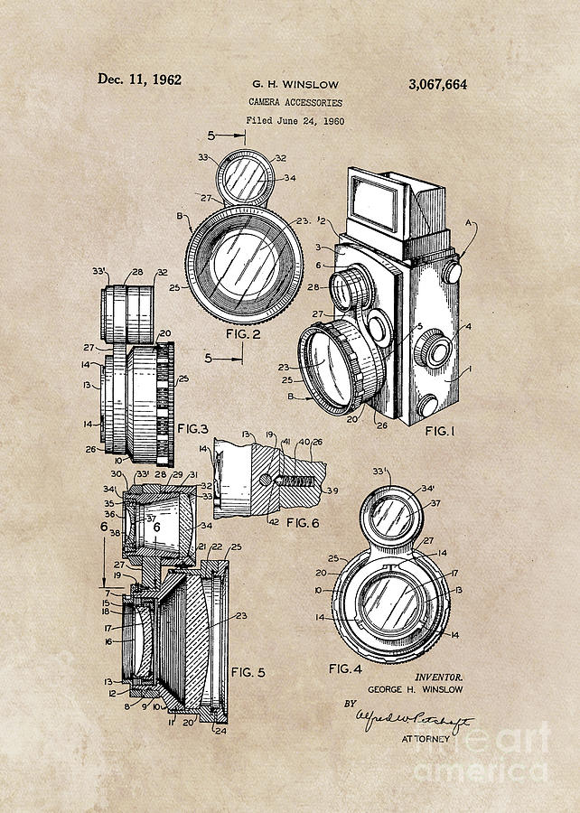 patent art Winslow Camera Accessories 1960 Digital Art by Justyna Jaszke JBJart
