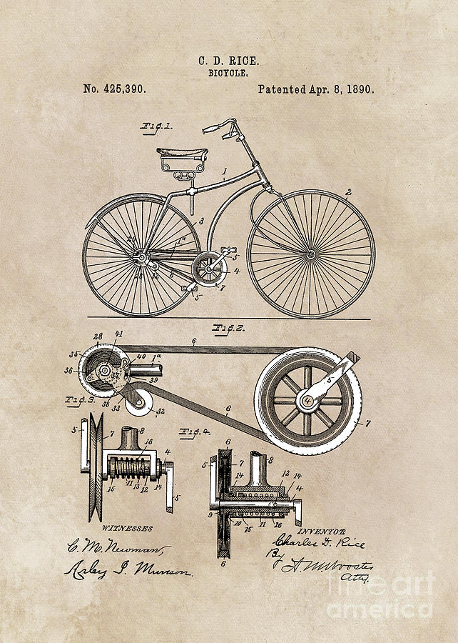 patent Bicycle 1890 Rice Digital Art by Justyna Jaszke JBJart