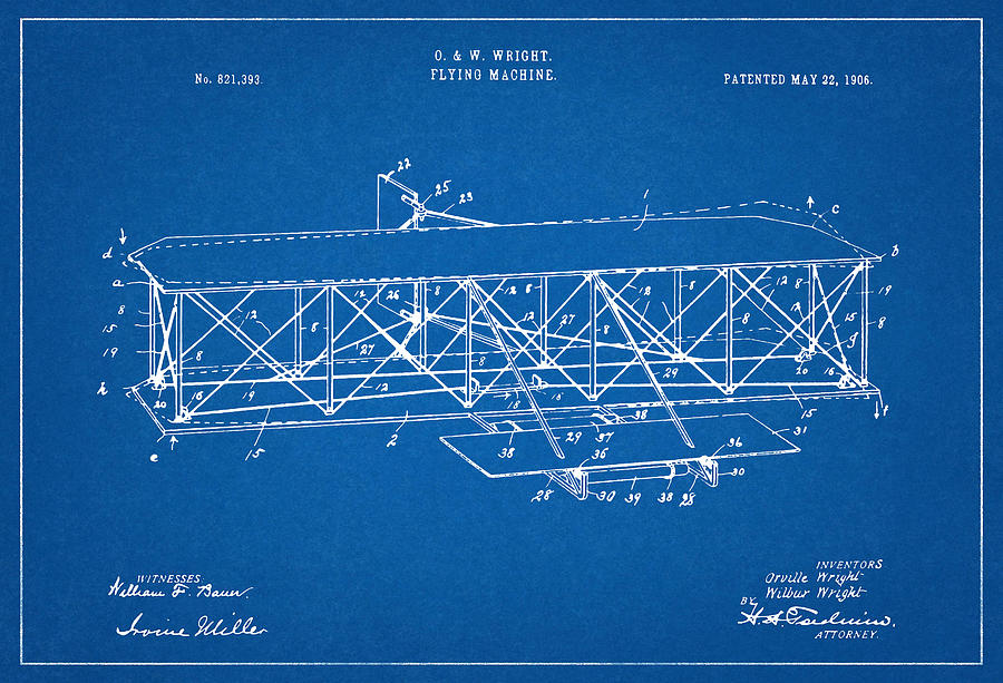 Wright Flyer - Restored Patent Drawing for the 1906 Orville/Wilbur ...