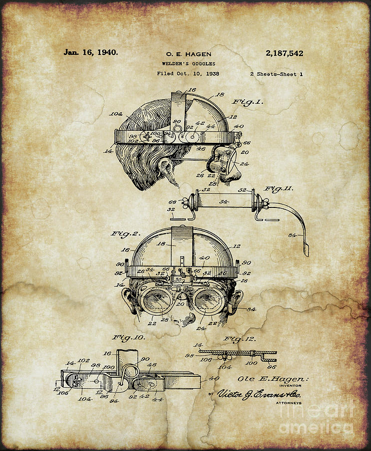 Patent For 1940 Welders Goggles Photograph