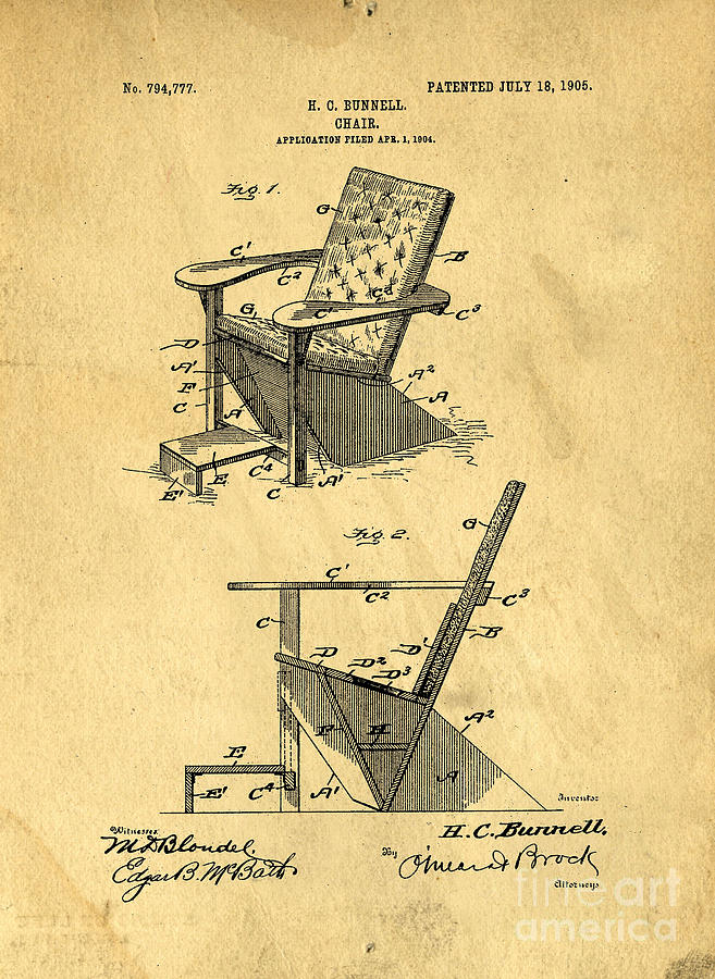 Patent for the first Adirondack Chair 1905 Digital Art by Edward Fielding