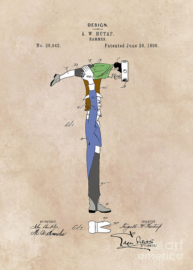 patent Hammer  Hutaf  1898 Digital Art by Justyna Jaszke JBJart